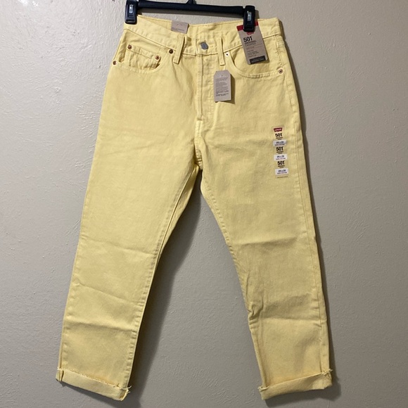 Levi’s 501 Original 100% Cotton Cropped Hi-Rise Straight Leg yellow jeans 38x26 - Picture 4 of 14